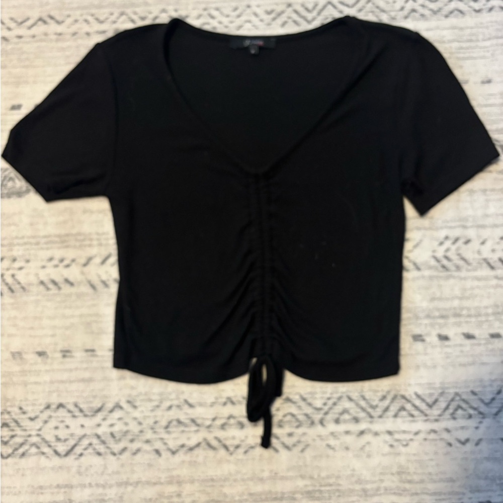 Black V-Neck Ruched Women Top